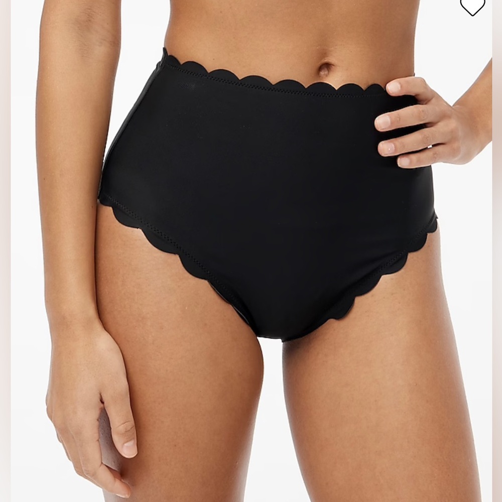 J Crew Womens Scalloped Edge Bikini Bottoms Black SZ Medium Hi-Rise New